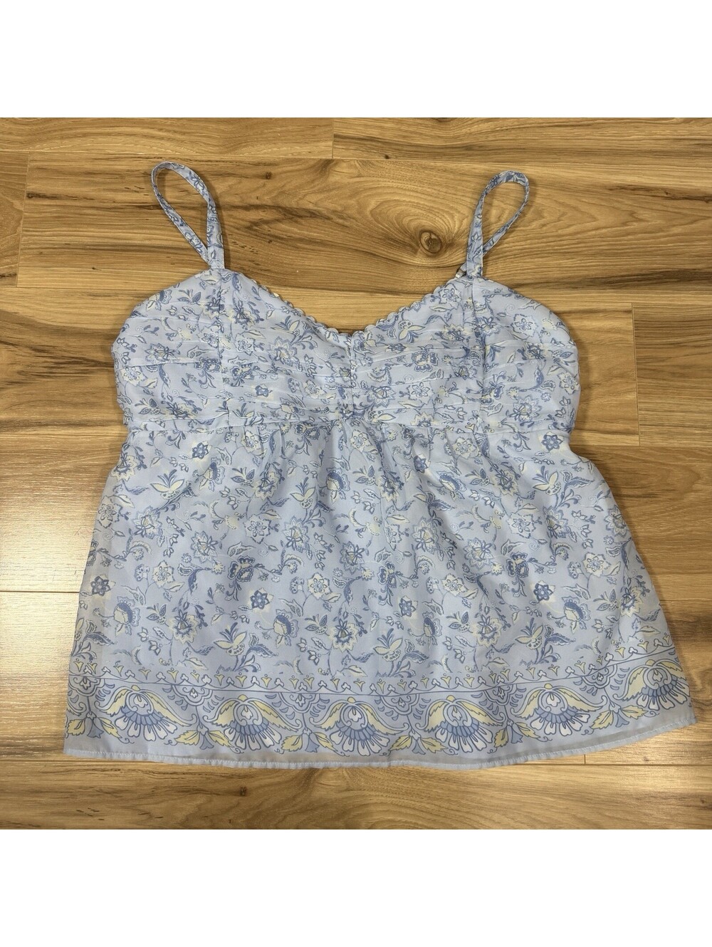 Hollister Blue Floral Paisley Babydoll Cami XL Smocked Back Cottagecore Boho